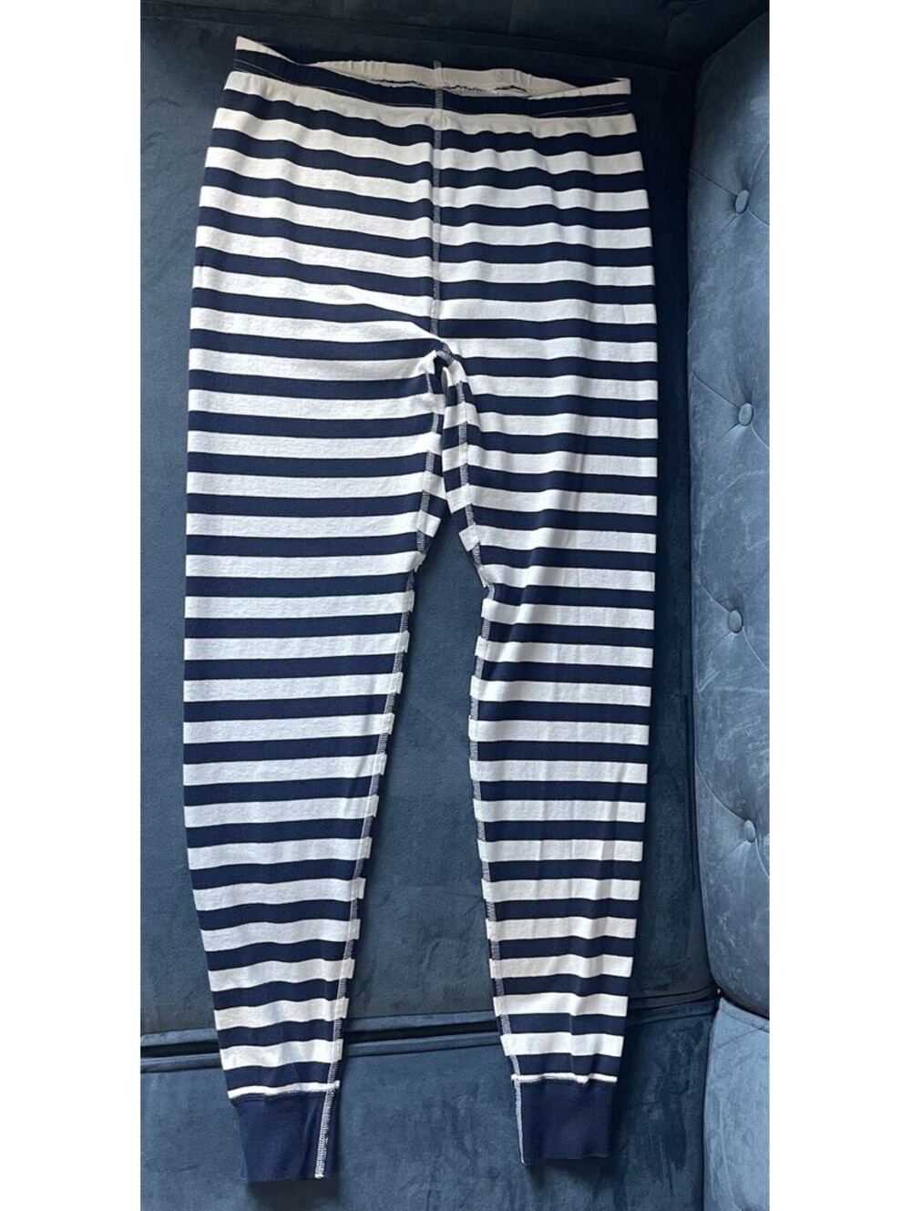 Hanna Andersson Pajama Set L Blue White Striped 100% Organic Cotton Peru Sleep - Picture 8 of 10